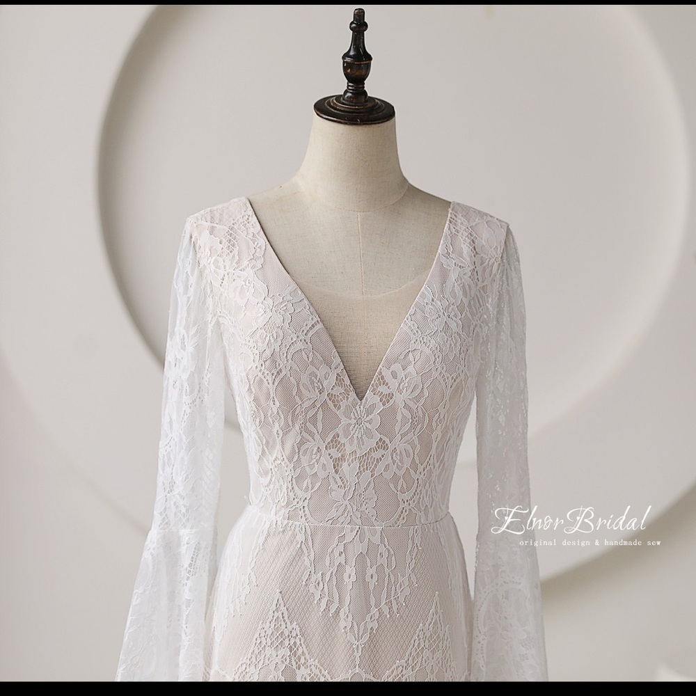 Boho Mermaid Beach Long Sleeve Wedding Gown